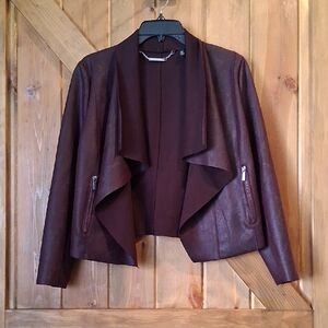 White House Black Market Burgandy Faux Leather Drape Front " Waterfall" Jacket